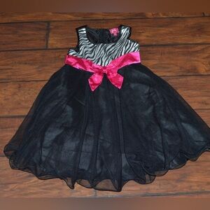 Girl’s Size 7 Pinky Semi Formal Black Zebra Print Dress Sequins Pink Bow Ruffles